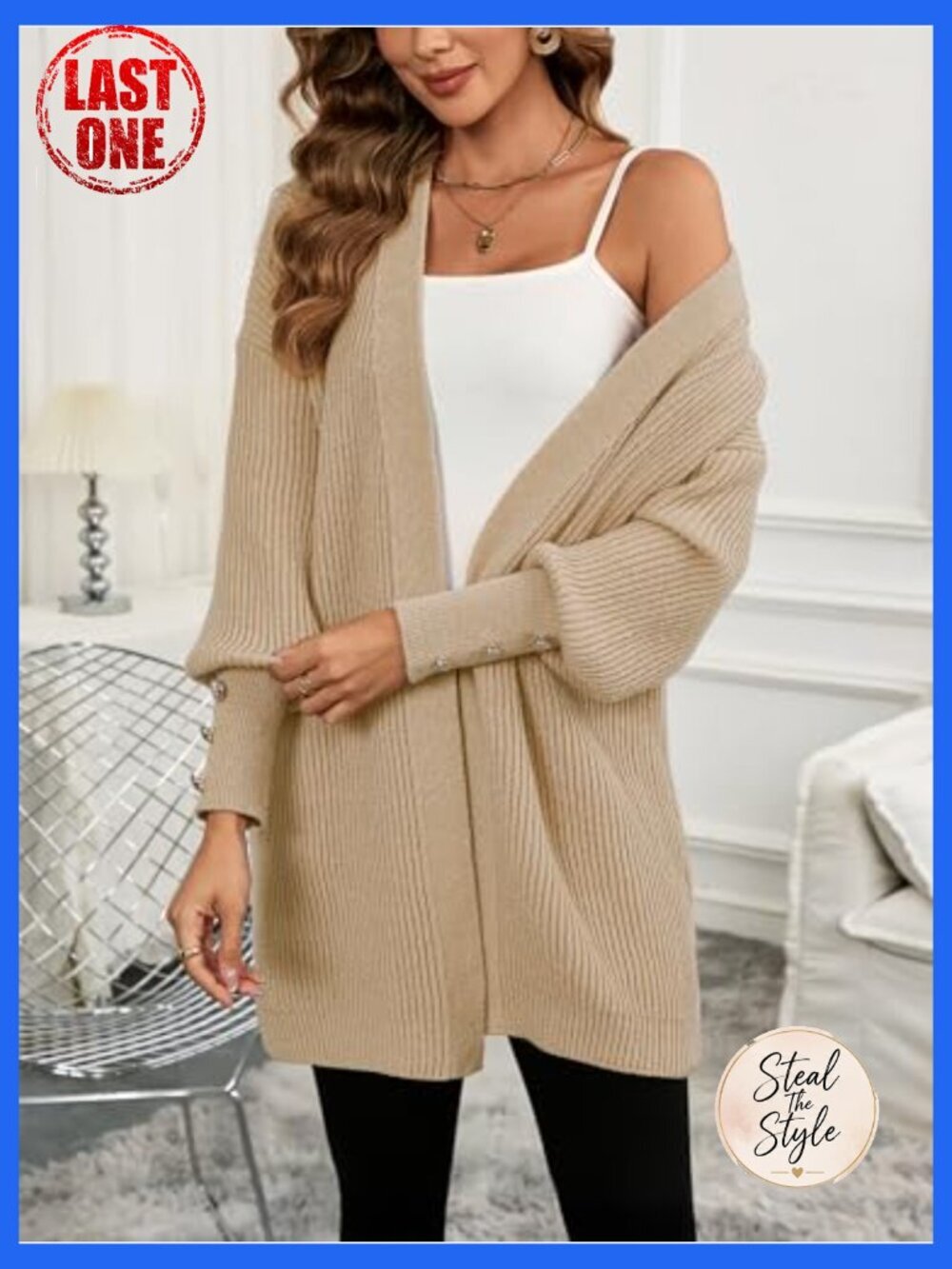 Oversized Chunky Knit Cardigan Open Front Long Sleeve Boho Sweater - Picture 2 of 5